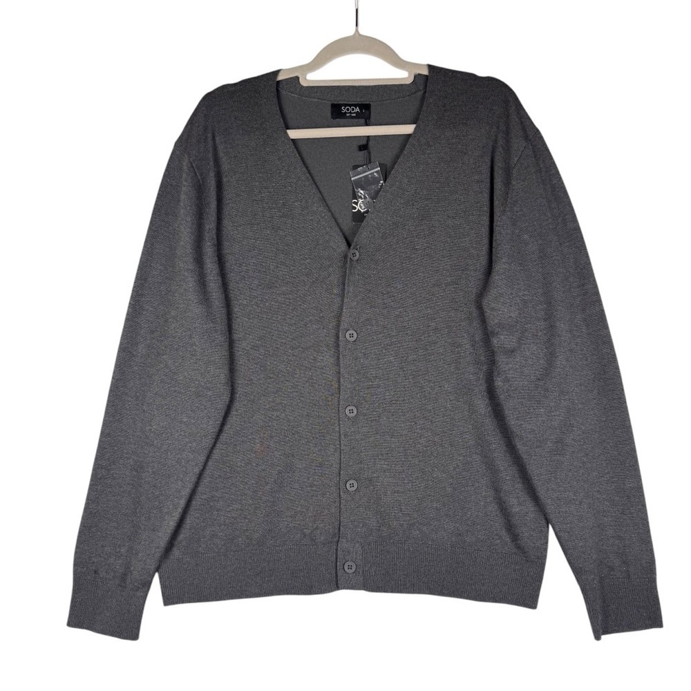 Soda Men’s Cardigan Size Large Button closure V-neck Gray Lightweight